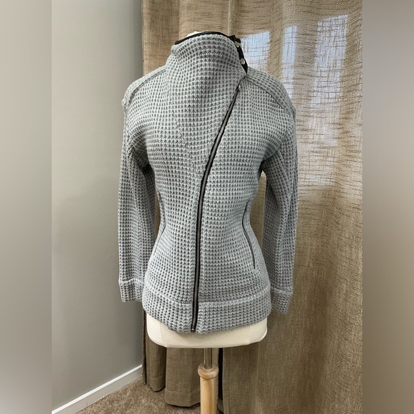 IRO Sweaters - IRO Gray Asymmetrical Waffle Zip Moto Jacket Women's Sweater